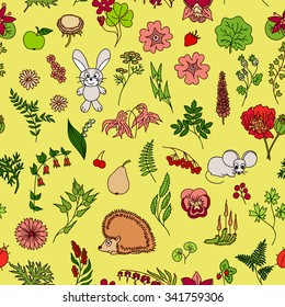 Seamless hand drawn pattern on forest theme