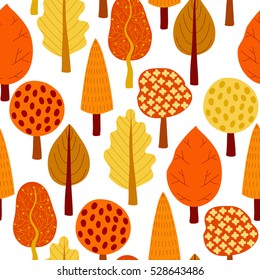 Seamless hand drawn pattern on forest theme. Hand drawn background with doodle trees.