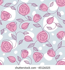 Seamless hand drawn pattern with pink roses (EPS10); a JPG version is also available