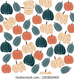 Seamless hand drawn pattern with pumpkins for wallpaper greetings background social media postcards