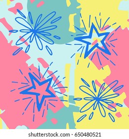 Seamless hand drawn pattern in retro 80s style. Memphis style.