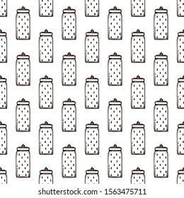 Seamless hand drawn pattern with reusable bottle. No plastic and zero waste concept