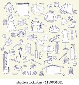 Seamless hand drawn pattern with sewing things
