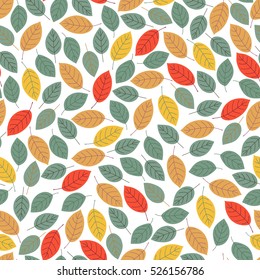 Seamless hand drawn pattern with the silhouettes of autumn leaves. Abstract autumn background.