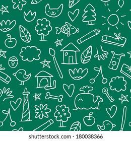 Seamless hand drawn pattern in a sketchy style on the chalkboard