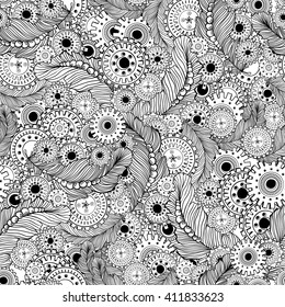 Seamless hand drawn pattern with steampunk technology elements. Zentangle style pattern for fabric.