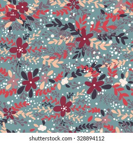 The seamless hand drawn pattern with vector floral elements. 