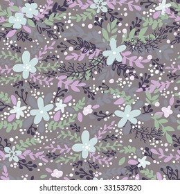 The seamless hand drawn pattern with vector floral elements. 