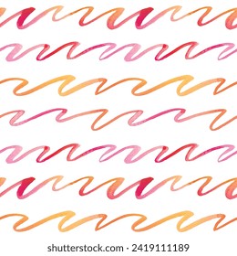 Seamless hand drawn pattern with watercolor waves. Vector