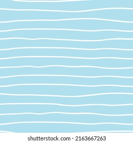 Seamless hand drawn pattern with white waves on blue. Azure wavy lines background. Marine design