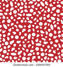 Seamless hand drawn pattern with white abstract oval shapes on red background. Perfect for apparel, wallpaper, stationary, beddings. Modern and minimalistic design.