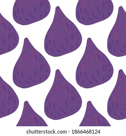 Seamless hand drawn pattern wuth purple abstract fig ornament. Isolated fruit print. Decorative backdrop for fabric design, textile print, wrapping, cover. Vector illustration.