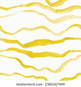 Seamless hand drawn pattern with yellow watercolor waves. Vector