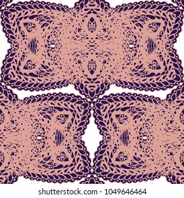 Seamless Hand Drawn Pattern with Zentangle Elements. Modern Zendoodle Rapport for Feminine Fabric, Wallpaper, Dress. Cute Spring Background in Orient Style. Vector Seamless Texture with Flowers