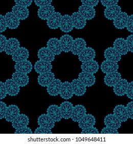 Seamless Hand Drawn Pattern with Zentangle Elements. Vintage Zendoodle Rapport for Feminine Cloth, Paper, Dress. Cute Summer Background in Orient Style. Vector Seamless Texture with Flowers