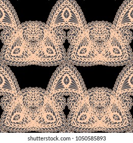 Seamless Hand Drawn Pattern with Zentangle Elements. Modern Zendoodle Rapport for Feminine Cloth, Paper, Print. Cute Spring Background in Orient Style. Vector Seamless Texture with Flowers