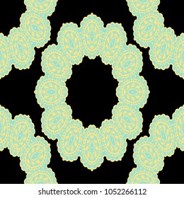 Seamless Hand Drawn Pattern with Zentangle Elements. Trendy Zendoodle Rapport for Feminine Fabric, Wallpaper, Dress. Cute Summer Background in Orient Style. Vector Seamless Texture with Flowers