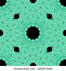 Seamless Hand Drawn Pattern with Zentangle Elements. Vintage Zendoodle Rapport for Feminine Cloth, Wallpaper, Dress. Cute Spring Background in Orient Style. Vector Seamless Texture with Flowers