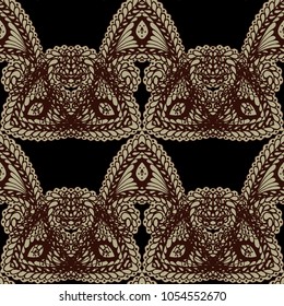 Seamless Hand Drawn Pattern with Zentangle Elements. Trendy Zendoodle Rapport for Feminine Fabric, Wallpaper, Dress. Cute Summer Background in Orient Style. Vector Seamless Texture with Flowers