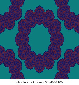 Seamless Hand Drawn Pattern with Zentangle Elements. Trendy Zendoodle Rapport for Feminine Cloth, Wallpaper, Dress. Cute Summer Background in Orient Style. Vector Seamless Texture with Flowers
