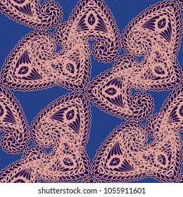 Seamless Hand Drawn Pattern with Zentangle Elements. Trendy Zendoodle Rapport for Feminine Cloth, Paper, Dress. Cute Autumn Background in Orient Style. Vector Seamless Texture with Flowers
