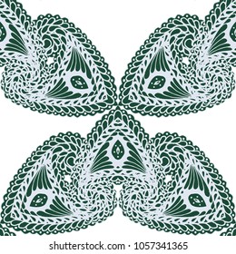 Seamless Hand Drawn Pattern with Zentangle Elements. Trendy Zendoodle Rapport for Feminine Print, Linen, Textile. Cute Summer Background in Orient Style. Vector Seamless Texture with Flowers