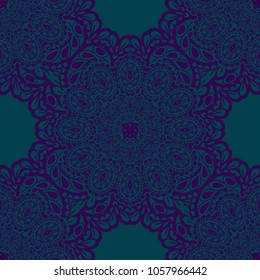 Seamless Hand Drawn Pattern with Zentangle Elements. Trendy Zendoodle Rapport for Feminine Fabric, Linen, Textile. Cute Autumn Background in Orient Style. Vector Seamless Texture with Flowers
