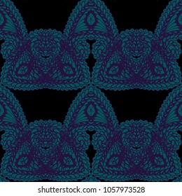 Seamless Hand Drawn Pattern with Zentangle Elements. Trendy Zendoodle Rapport for Feminine Cloth, Wallpaper, Dress. Cute Spring Background in Orient Style. Vector Seamless Texture with Flowers