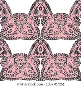 Seamless Hand Drawn Pattern with Zentangle Elements. Modern Zendoodle Rapport for Feminine Fabric, Wallpaper, Dress. Cute Autumn Background in Orient Style. Vector Seamless Texture with Flowers