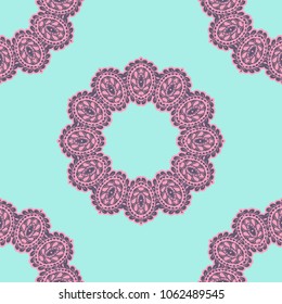Seamless Hand Drawn Pattern with Zentangle Elements. Modern Zendoodle Rapport for Feminine Cloth, Paper, Dress. Cute Summer Background in Orient Style. Vector Seamless Texture with Flowers