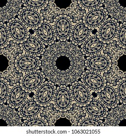 Seamless Hand Drawn Pattern with Zentangle Elements. Modern Zendoodle Rapport for Feminine Cloth, Wallpaper, Dress. Cute Summer Background in Orient Style. Vector Seamless Texture with Flowers