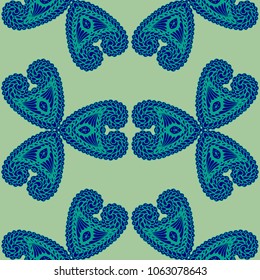 Seamless Hand Drawn Pattern with Zentangle Elements. Vintage Zendoodle Rapport for Feminine Print, Linen, Textile. Cute Spring Background in Orient Style. Vector Seamless Texture with Flowers