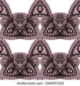Seamless Hand Drawn Pattern with Zentangle Elements. Trendy Zendoodle Rapport for Feminine Cloth, Paper, Print. Cute Summer Background in Orient Style. Vector Seamless Texture with Flowers