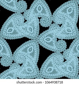 Seamless Hand Drawn Pattern with Zentangle Elements. Trendy Zendoodle Rapport for Feminine Fabric, Wallpaper, Dress. Cute Summer Background in Orient Style. Vector Seamless Texture with Flowers