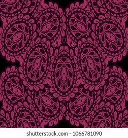 Seamless Hand Drawn Pattern with Zentangle Elements. Vintage Zendoodle Rapport for Feminine Cloth, Paper, Dress. Cute Summer Background in Orient Style. Vector Seamless Texture with Flowers