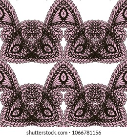 Seamless Hand Drawn Pattern with Zentangle Elements. Modern Zendoodle Rapport for Feminine Cloth, Paper, Print. Cute Autumn Background in Orient Style. Vector Seamless Texture with Flowers