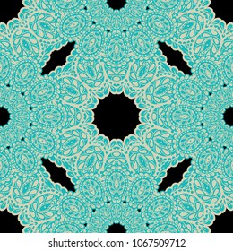 Seamless Hand Drawn Pattern with Zentangle Elements. Vintage Zendoodle Rapport for Feminine Print, Linen, Textile. Cute Summer Background in Orient Style. Vector Seamless Texture with Flowers