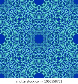 Seamless Hand Drawn Pattern with Zentangle Elements. Vintage Zendoodle Rapport for Feminine Print, Linen, Textile. Cute Summer Background in Orient Style. Vector Seamless Texture with Flowers