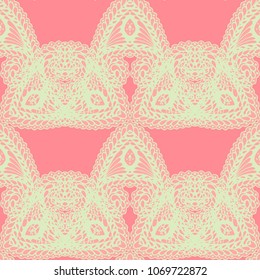 Seamless Hand Drawn Pattern with Zentangle Elements. Trendy Zendoodle Rapport for Feminine Print, Linen, Textile. Cute Autumn Background in Orient Style. Vector Seamless Texture with Flowers