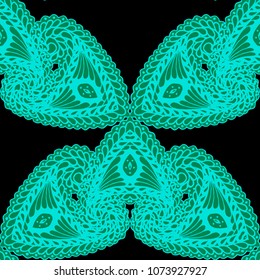 Seamless Hand Drawn Pattern with Zentangle Elements. Modern Zendoodle Rapport for Feminine Cloth, Wallpaper, Dress. Cute Summer Background in Orient Style. Vector Seamless Texture with Flowers