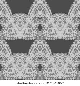 Seamless Hand Drawn Pattern with Zentangle Elements. Vintage Zendoodle Rapport for Feminine Print, Linen, Textile. Cute Summer Background in Orient Style. Vector Seamless Texture with Flowers