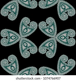 Seamless Hand Drawn Pattern with Zentangle Elements. Vintage Zendoodle Rapport for Feminine Cloth, Paper, Dress. Cute Summer Background in Orient Style. Vector Seamless Texture with Flowers
