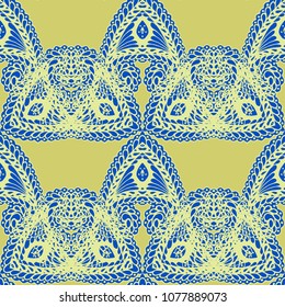 Seamless Hand Drawn Pattern with Zentangle Elements. Modern Zendoodle Rapport for Feminine Cloth, Wallpaper, Dress. Cute Summer Background in Orient Style. Vector Seamless Texture with Flowers
