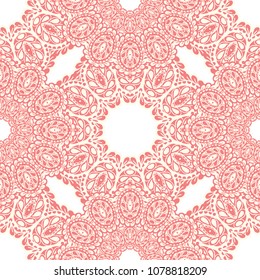 Seamless Hand Drawn Pattern with Zentangle Elements. Vintage Zendoodle Rapport for Feminine Cloth, Paper, Dress. Cute Autumn Background in Orient Style. Vector Seamless Texture with Flowers