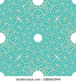 Seamless Hand Drawn Pattern with Zentangle Elements. Trendy Zendoodle Rapport for Feminine Cloth, Wallpaper, Dress. Cute Spring Background in Orient Style. Vector Seamless Texture with Flowers
