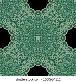 Seamless Hand Drawn Pattern with Zentangle Elements. Trendy Zendoodle Rapport for Feminine Cloth, Paper, Print. Cute Autumn Background in Orient Style. Vector Seamless Texture with Flowers