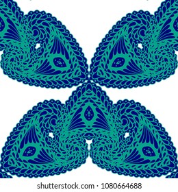 Seamless Hand Drawn Pattern with Zentangle Elements. Modern Zendoodle Rapport for Feminine Print, Linen, Textile. Cute Autumn Background in Orient Style. Vector Seamless Texture with Flowers