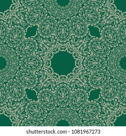 Seamless Hand Drawn Pattern with Zentangle Elements. Modern Zendoodle Rapport for Feminine Cloth, Wallpaper, Dress. Cute Spring Background in Orient Style. Vector Seamless Texture with Flowers