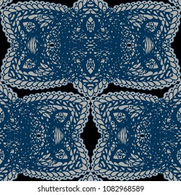 Seamless Hand Drawn Pattern with Zentangle Elements. Vintage Zendoodle Rapport for Feminine Cloth, Paper, Dress. Cute Spring Background in Orient Style. Vector Seamless Texture with Flowers