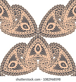 Seamless Hand Drawn Pattern with Zentangle Elements. Modern Zendoodle Rapport for Feminine Cloth, Paper, Dress. Cute Spring Background in Orient Style. Vector Seamless Texture with Flowers